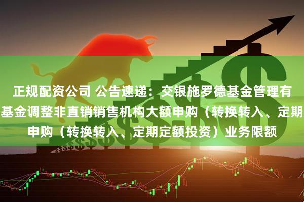 正规配资公司 公告速递：交银施罗德基金管理有限公司关于交银货币基金调整非直销销售机构大额申购（转换转入、定期定额投资）业务限额